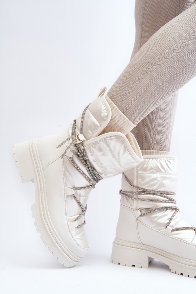 Women's White Snow Boots with Decorative Lacing Rilana