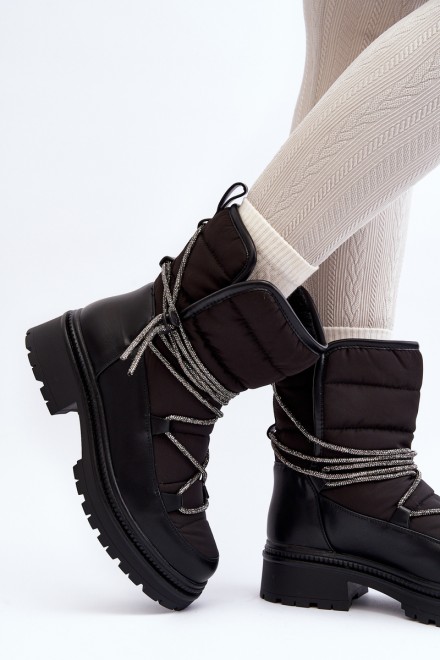 Women's Snow Boots with Decorative Lacing Black Rilana 2