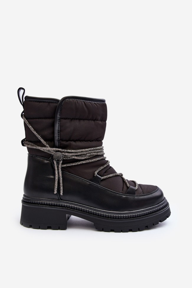 Women's Snow Boots with Decorative Lacing Black Rilana