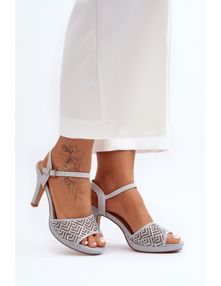 Embellished Sandals with Heel D&A MR1038-44 Silver