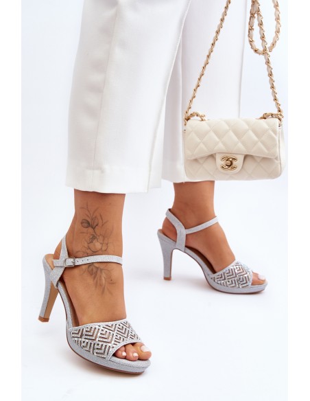 Embellished Sandals with Heel D&A MR1038-44 Silver