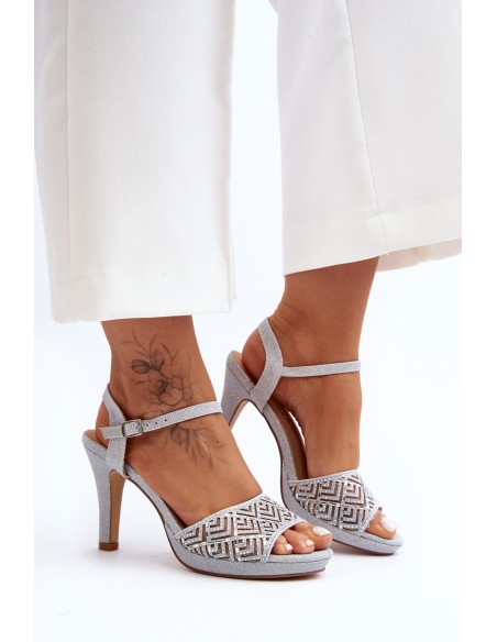 Embellished Sandals with Heel D&A MR1038-44 Silver