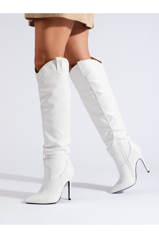 Damskie białe kozaki na wysokim obcasie Shelovet
