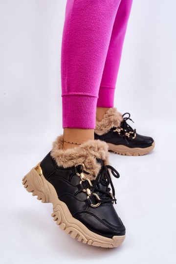 Women's Insulated Sports Boots Lace-Up Black and Beige Kerberos 2