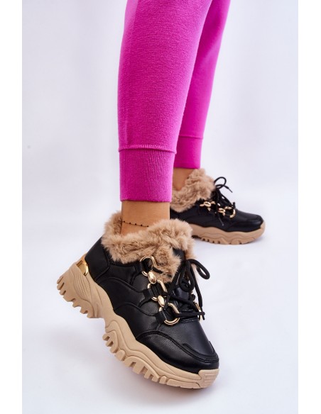 Women's Insulated Sports Boots Lace-Up Black and Beige Kerberos