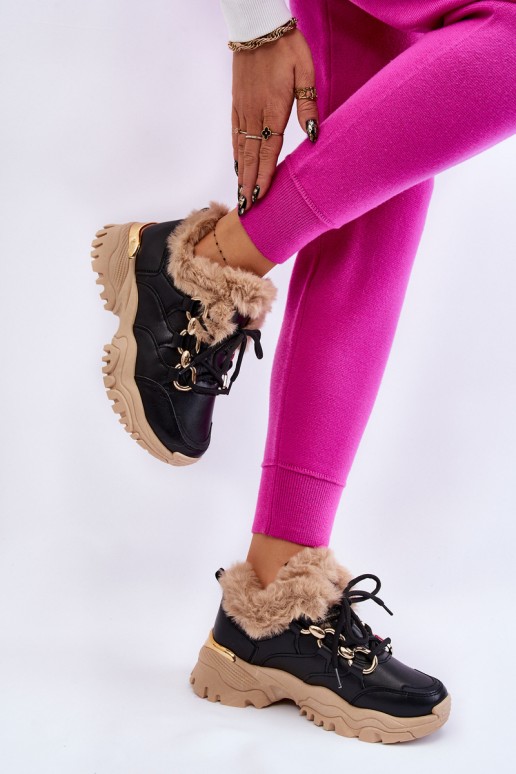 Women's Insulated Sports Boots Lace-Up Black and Beige Kerberos