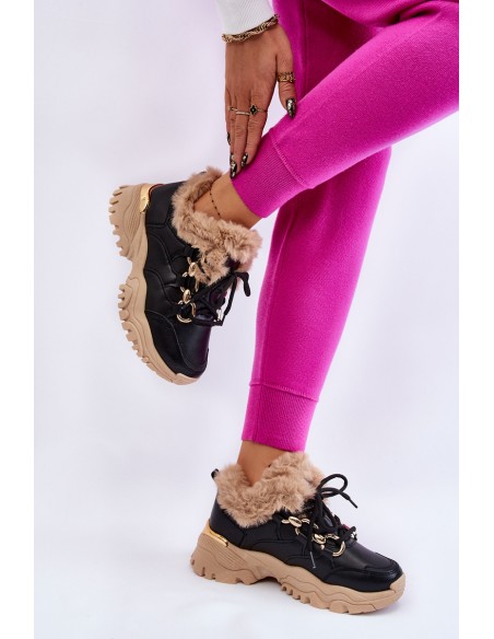 Women's Insulated Sports Boots Lace-Up Black and Beige Kerberos