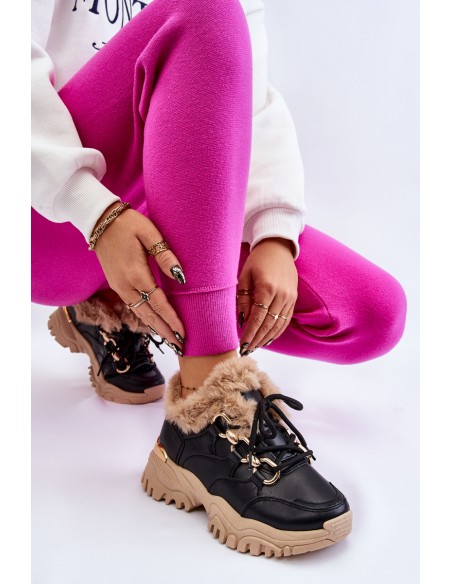 Women's Insulated Sports Boots Lace-Up Black and Beige Kerberos