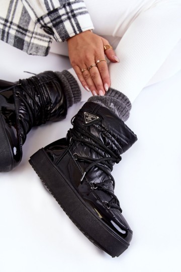 Women's Fashionable Lace-up Snow Boots Black Carrios 2