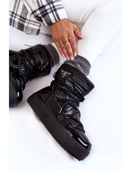 Women's Fashionable Lace-up Snow Boots Black Carrios