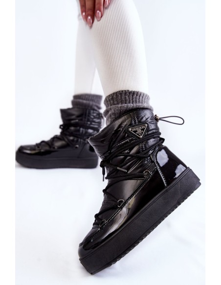 Women's Fashionable Lace-up Snow Boots Black Carrios