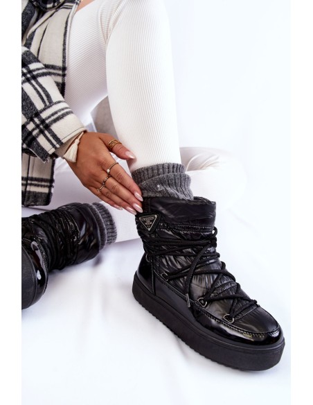 Women's Fashionable Lace-up Snow Boots Black Carrios