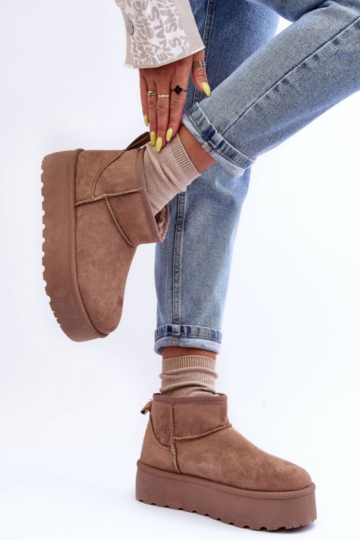 Suede Snow Boots On Platform Dark Beige Corcoran