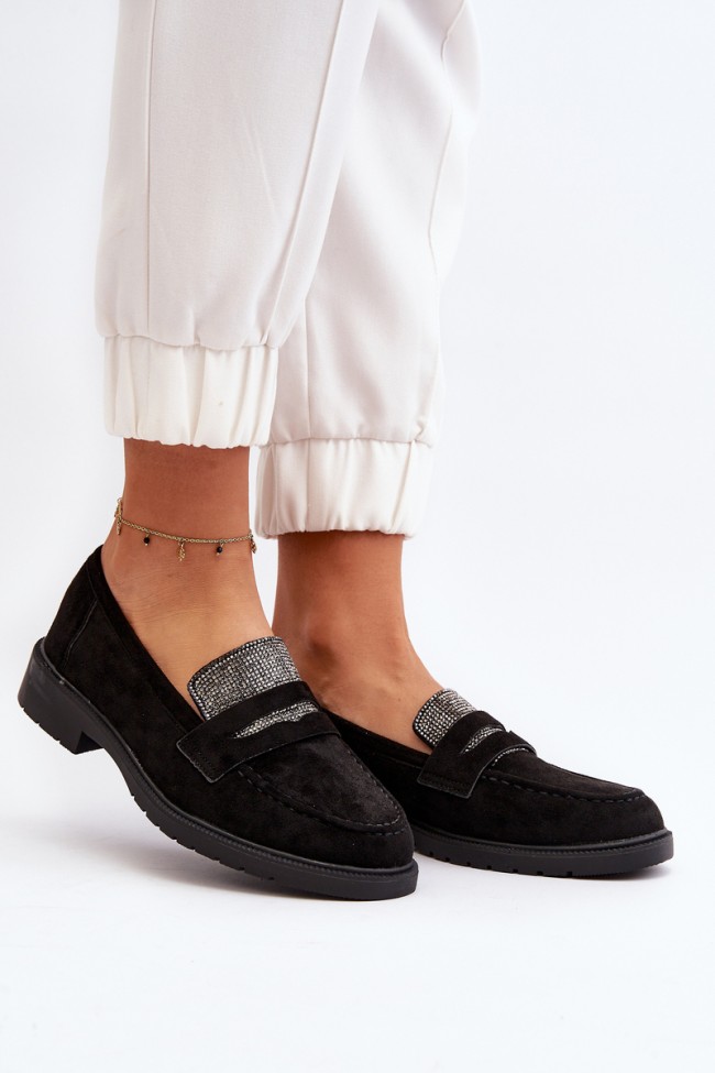 Women's Embellished Black Loafers Dananei