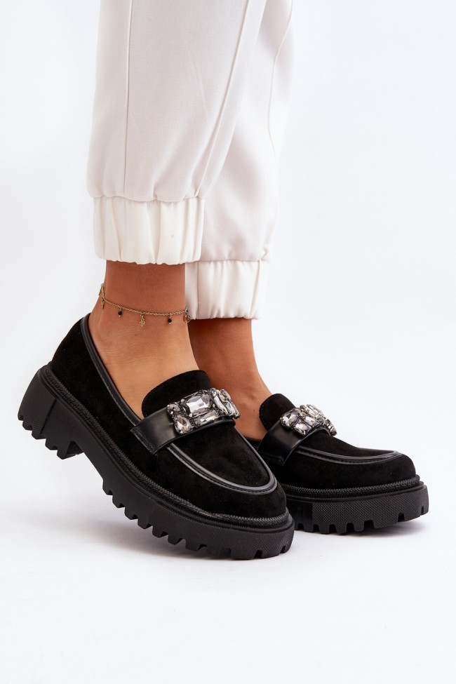 Women's Loafers with Ornamental Strap Black Nancille