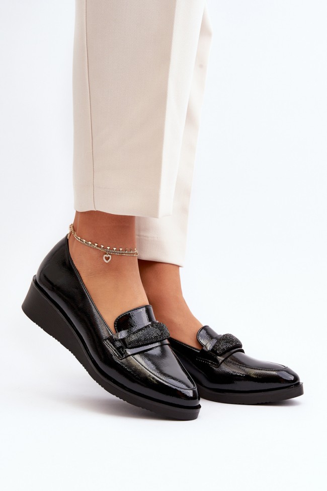 Women's Black Patent Loafer Shoes Polike