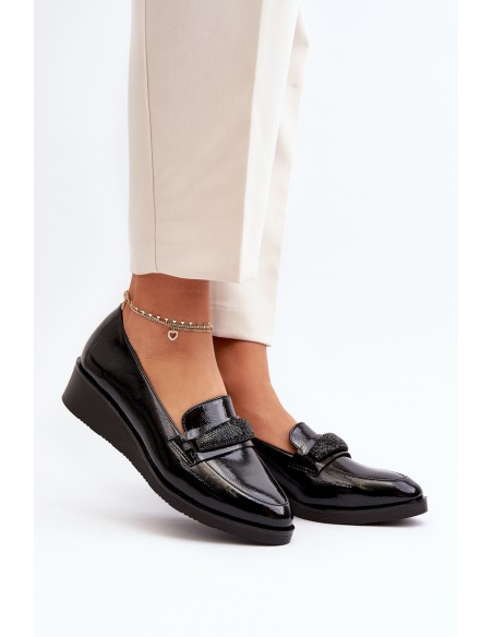 Women's Black Patent Loafer Shoes Polike