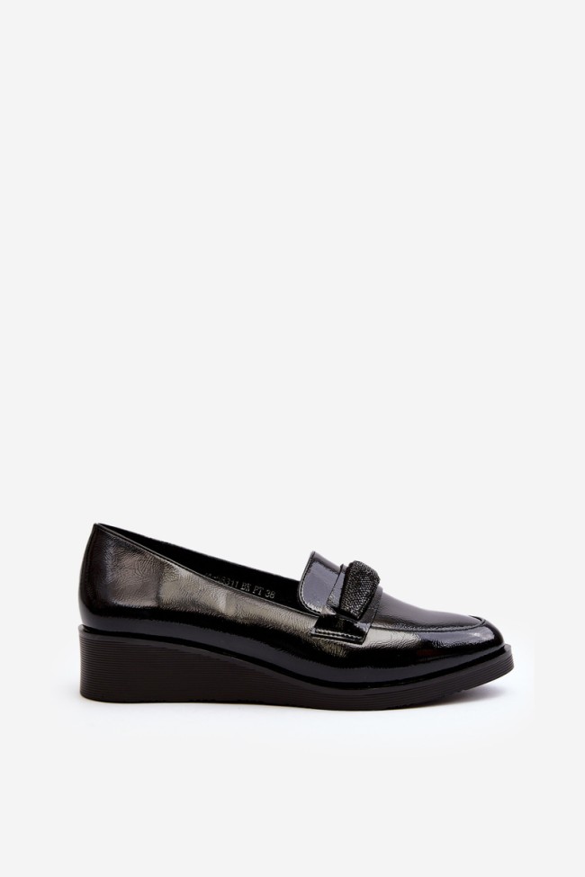 Women's Black Patent Loafer Shoes Polike