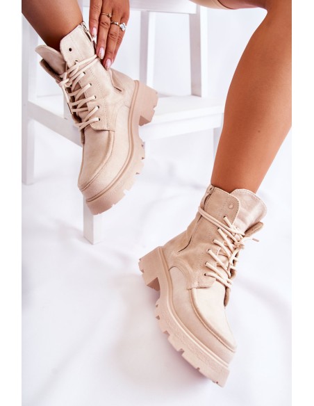 Women's Suede Boots Tied Beige Vanita