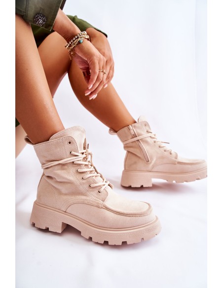 Women's Suede Boots Tied Beige Vanita