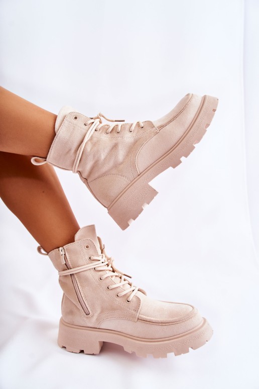 Women's Suede Boots Tied Beige Vanita