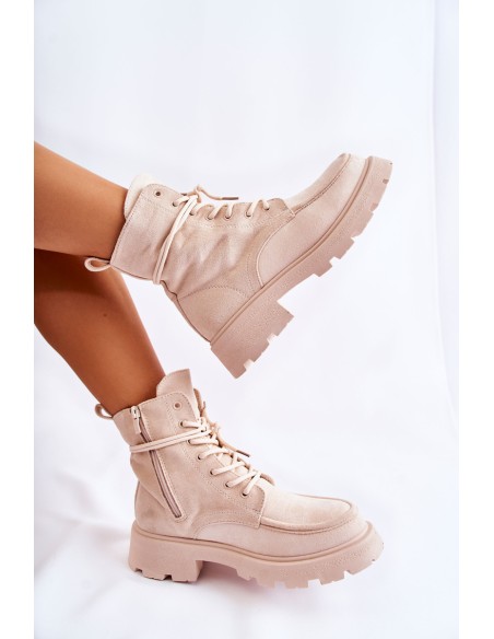 Women's Suede Boots Tied Beige Vanita