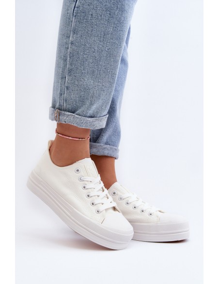 Women's White Fabric Sneakers Staneva
