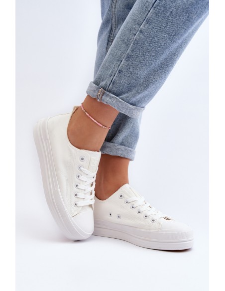 Women's White Fabric Sneakers Staneva