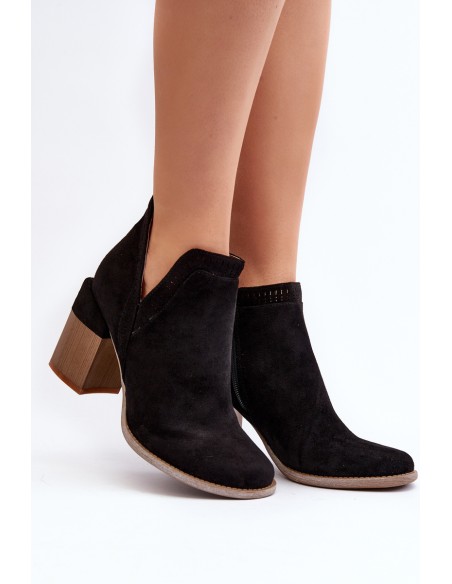 Ankle Boots on Chunky Heel with Cutout Black Jolnima