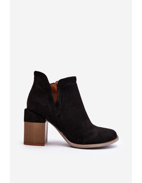 Ankle Boots on Chunky Heel with Cutout Black Jolnima