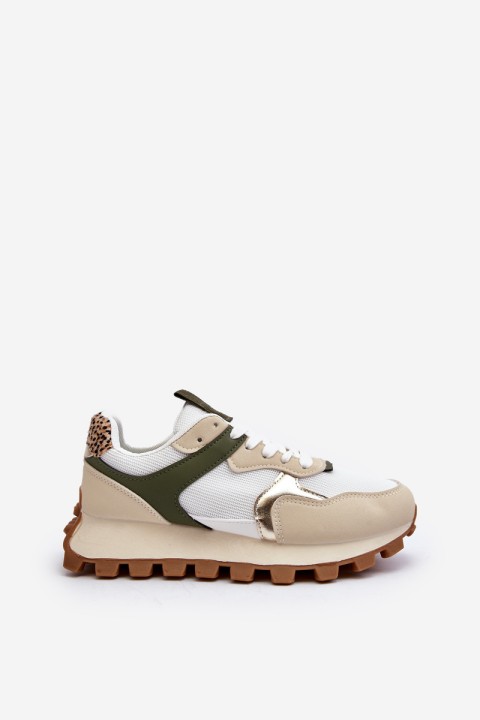 Women's Beige-Green Sports Sneakers Ralita