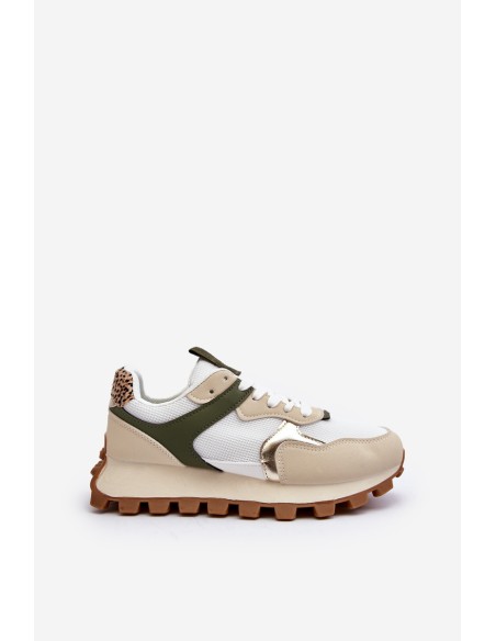 Women's Beige-Green Sports Sneakers Ralita