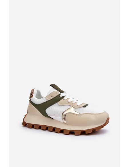 Women's Beige-Green Sports Sneakers Ralita