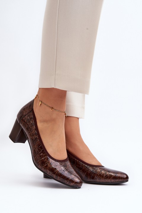 Brown Embossed Patent Leather Pumps Cynania