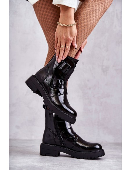 Laquered Women's Boots With Zipper Black Gritta
