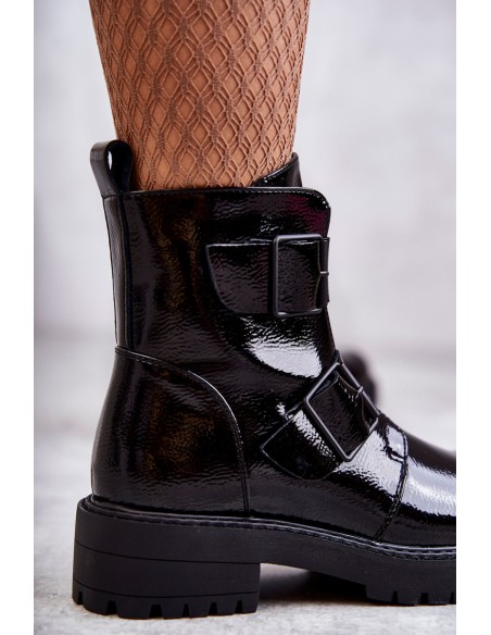 Laquered Women's Boots With Zipper Black Gritta