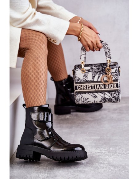 Laquered Women's Boots With Zipper Black Gritta