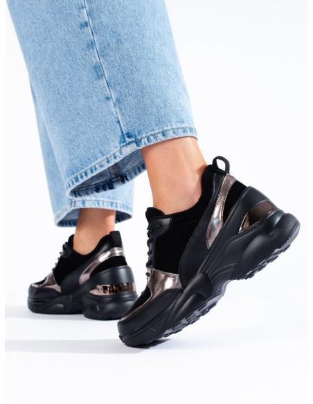 Sneakersy skórzane damskie czarne Shelovet