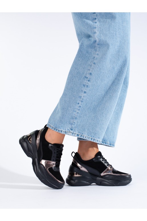 Sneakersy skórzane damskie czarne Shelovet