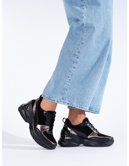 Sneakersy skórzane damskie czarne Shelovet