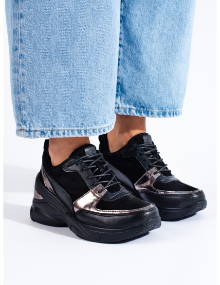 Sneakersy skórzane damskie czarne Shelovet