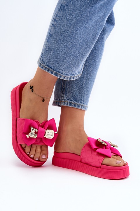 Women's Slippers with Bow and Decorative Teddy Bear Fuchsia Katerina