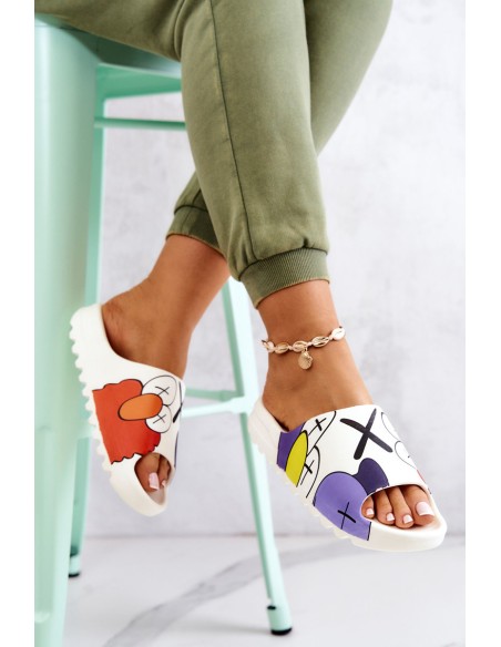 Printed Rubber Slippers White Monsters