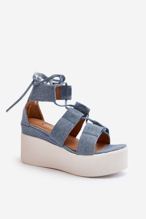 Women's Denim Sandals with Laces Blue Helavi