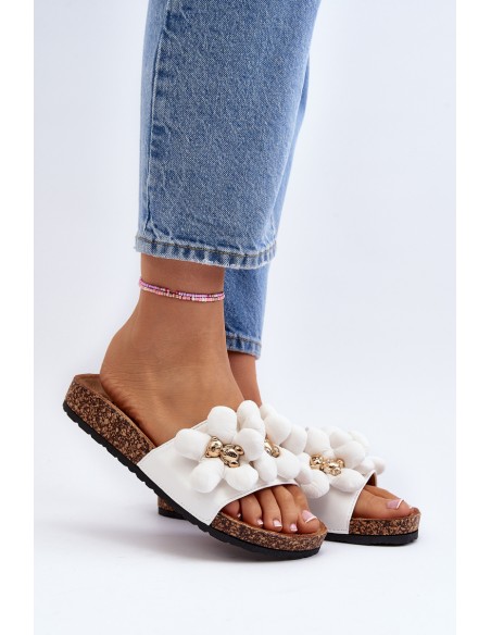 Women's White Sandals with Decorations Bunlia