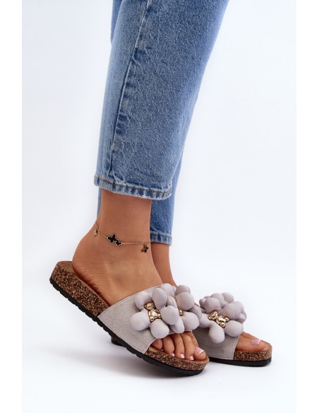 Women's Grey Sandals with Decorations Bunlia