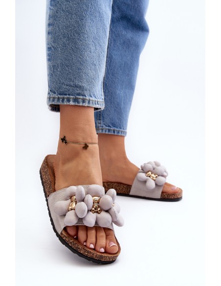 Women's Grey Sandals with Decorations Bunlia