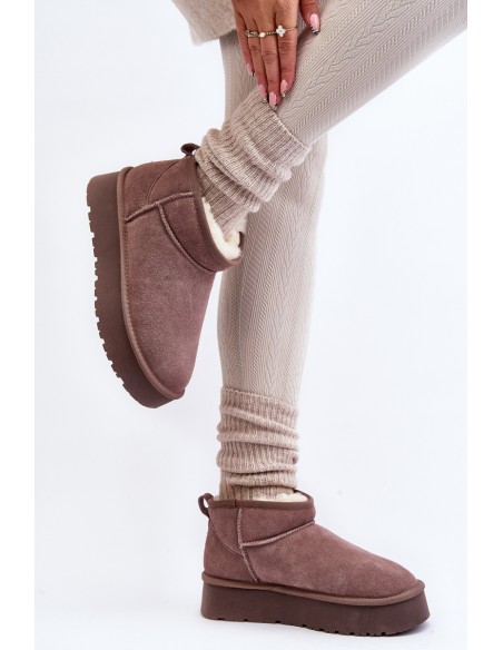 Fashionable Low Suede Snow Boots Khaki Nucca