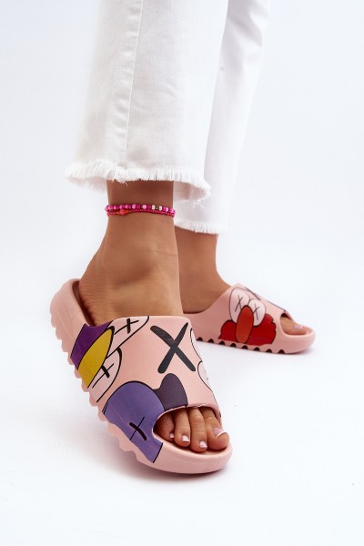 Rubber Flip-Flops with Pink Monsters Print 2
