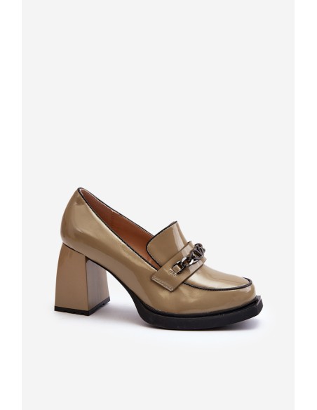 Green Patent Leather Pumps with Chunky Heel Ilvanna